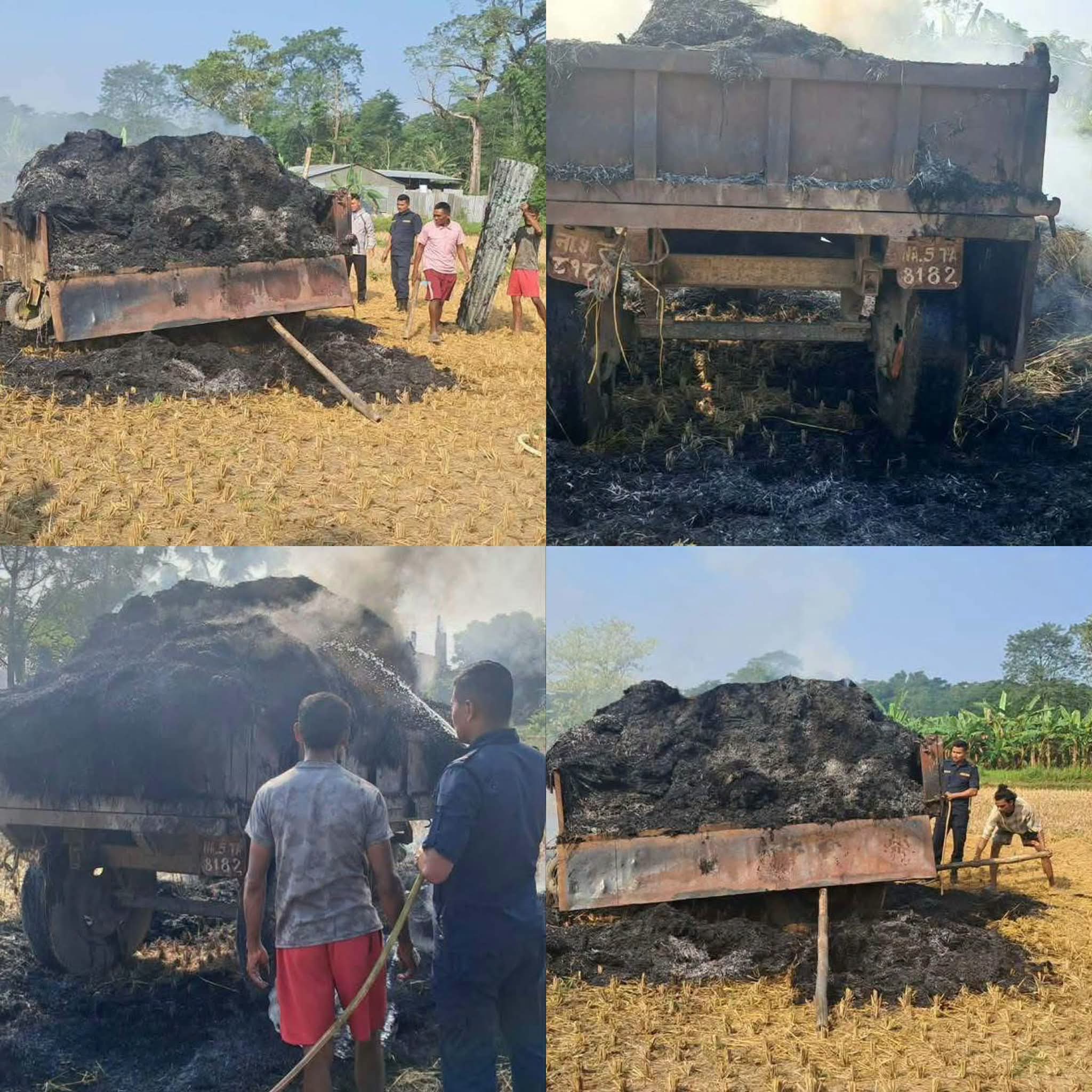 पराल बोकेको ट्याक्टरमा आगजनी संलग्न व्यक्ति हरूको खोजीकार्य भैरहेकाे प्रहरीकाे भनाई